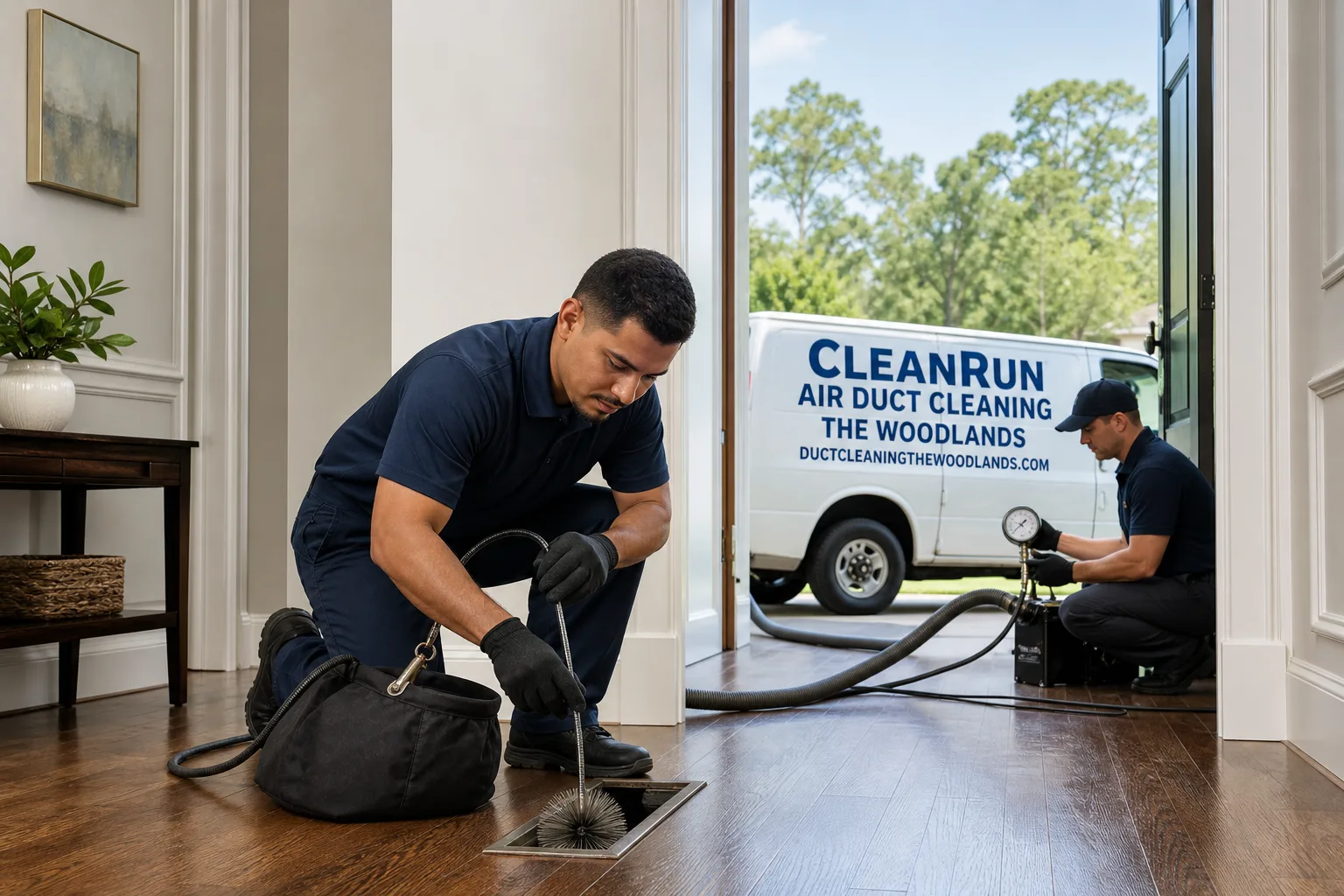 CleanRun Air Duct Cleaning The Woodlands air duct cleaning service vehicle and crew in The Woodlands, TX